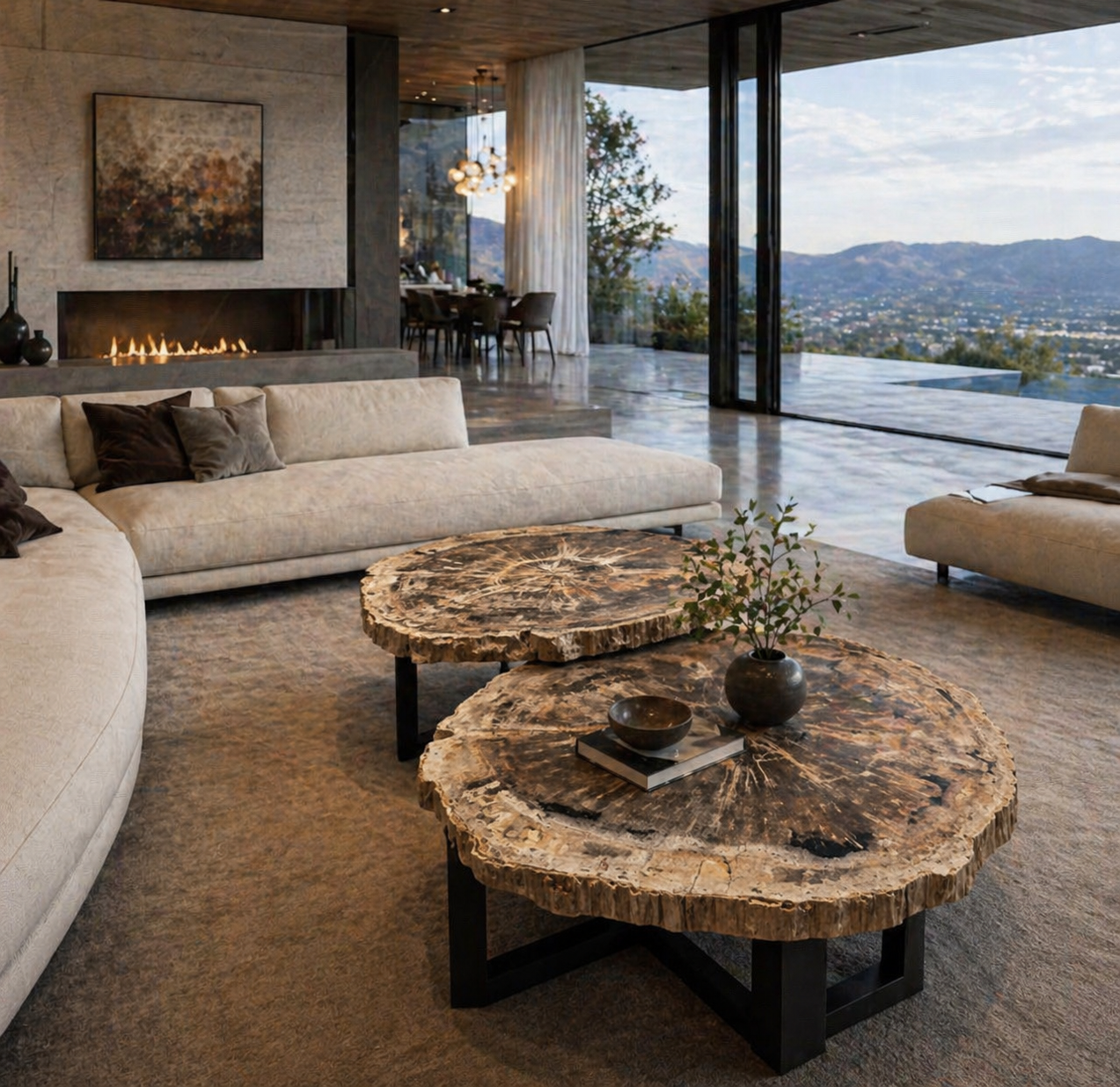 Petrified Sunburst Coffee Table with Matte Black Base — INDIGENOUS